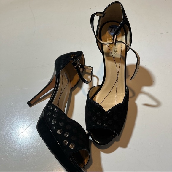 Kate Spade Black Suede Polka Dot Peep Toe Heels - Picture 3 of 7